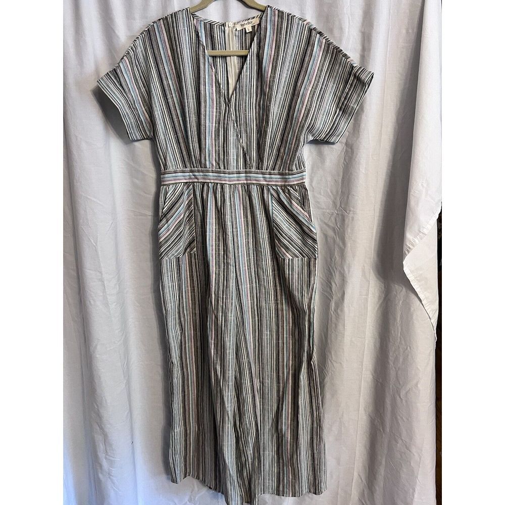 Rebellion Again jumpsuit Size Large cotton blend striped lightweight pockets